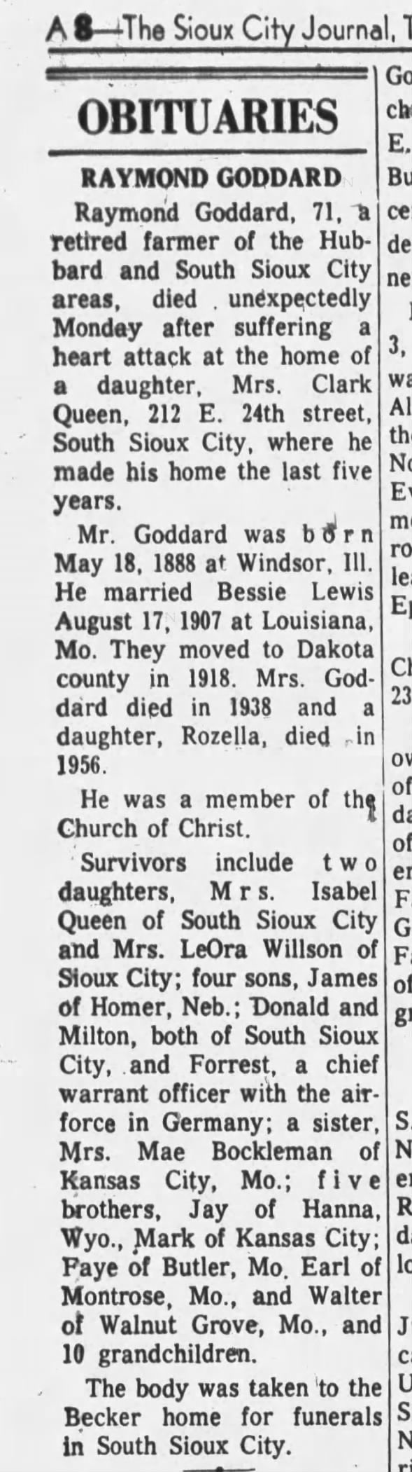 Raymond Goddard Obituary